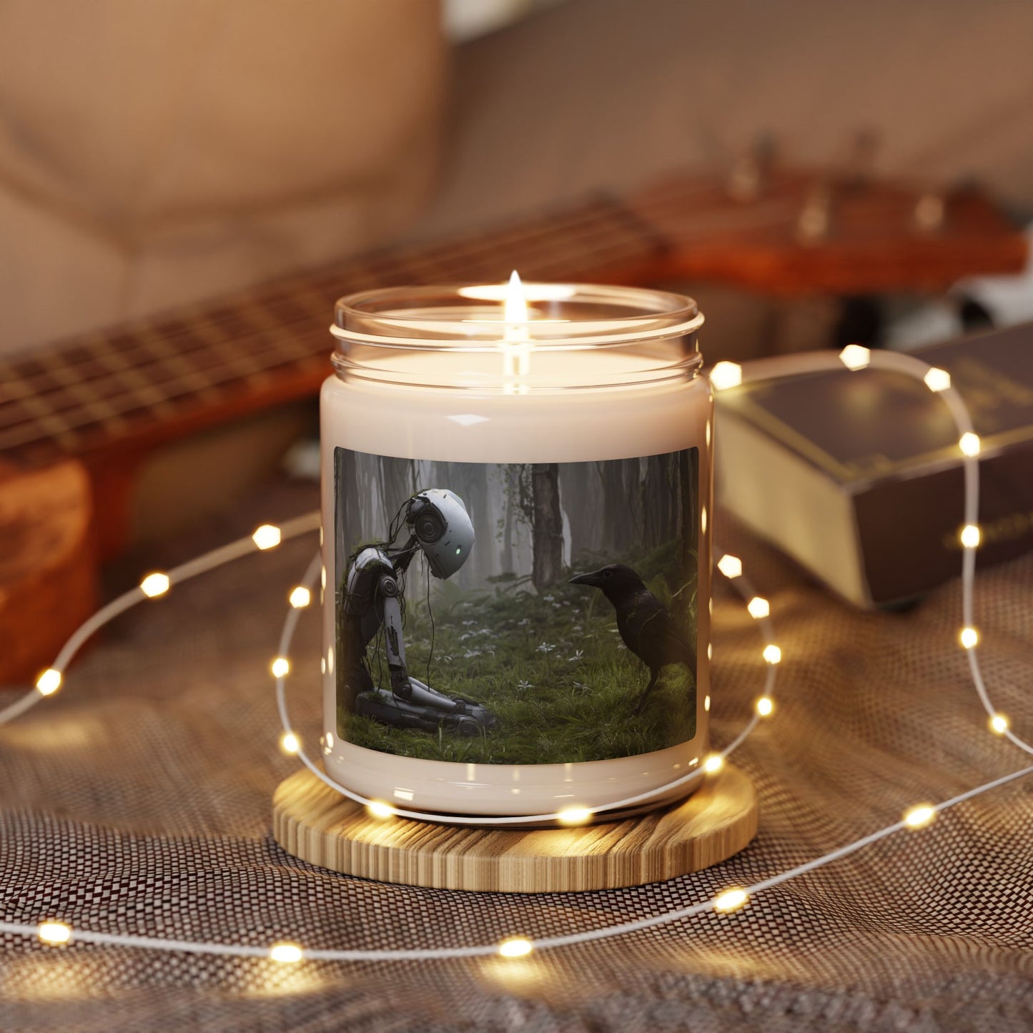 Forgotten Botanist Robot Candle – Moss-Wrapped AI Forest Encounter, 9oz