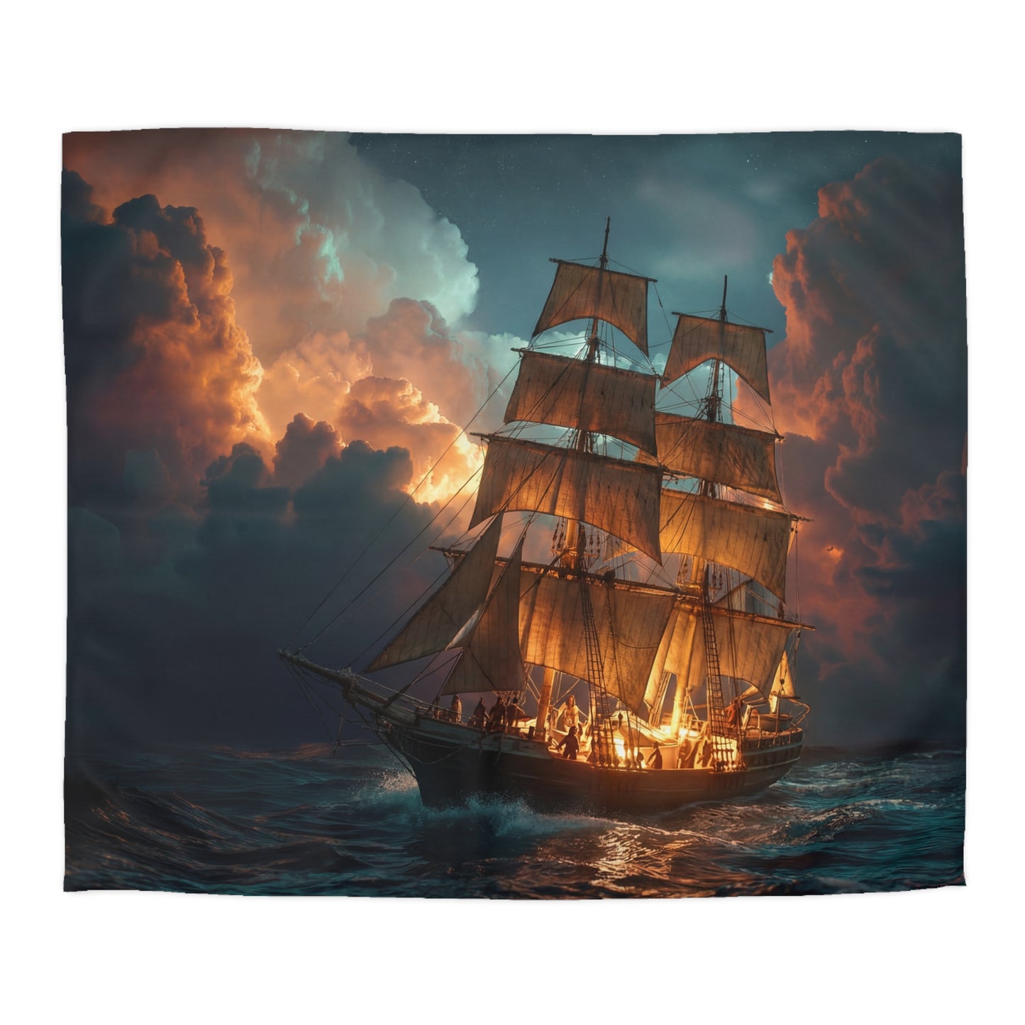 Golden Galleon Microfiber Duvet Cover – Storm-Beaten Night Voyage