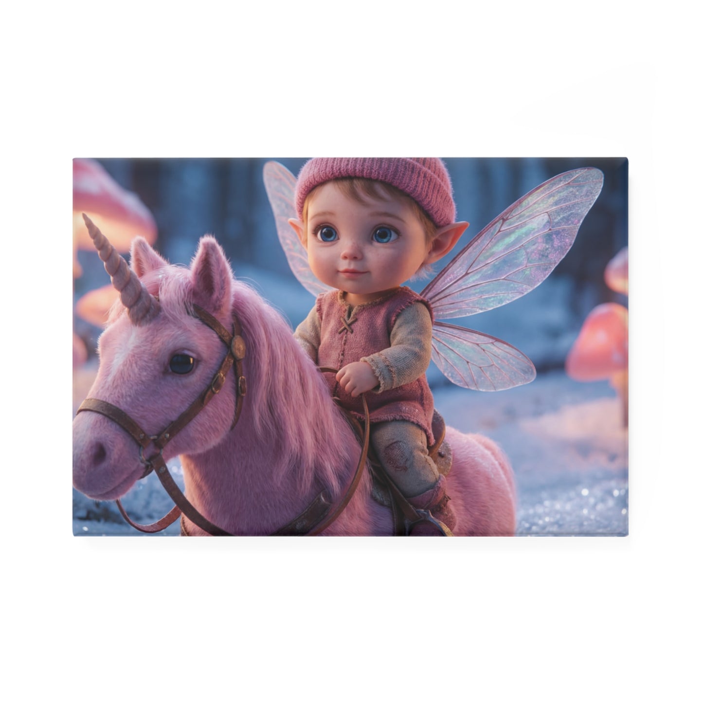 Pink Unicorn Elf Rider Button Magnet, Rectangle (1 & 10 pcs) – Winter Forest Guardian Sentinel