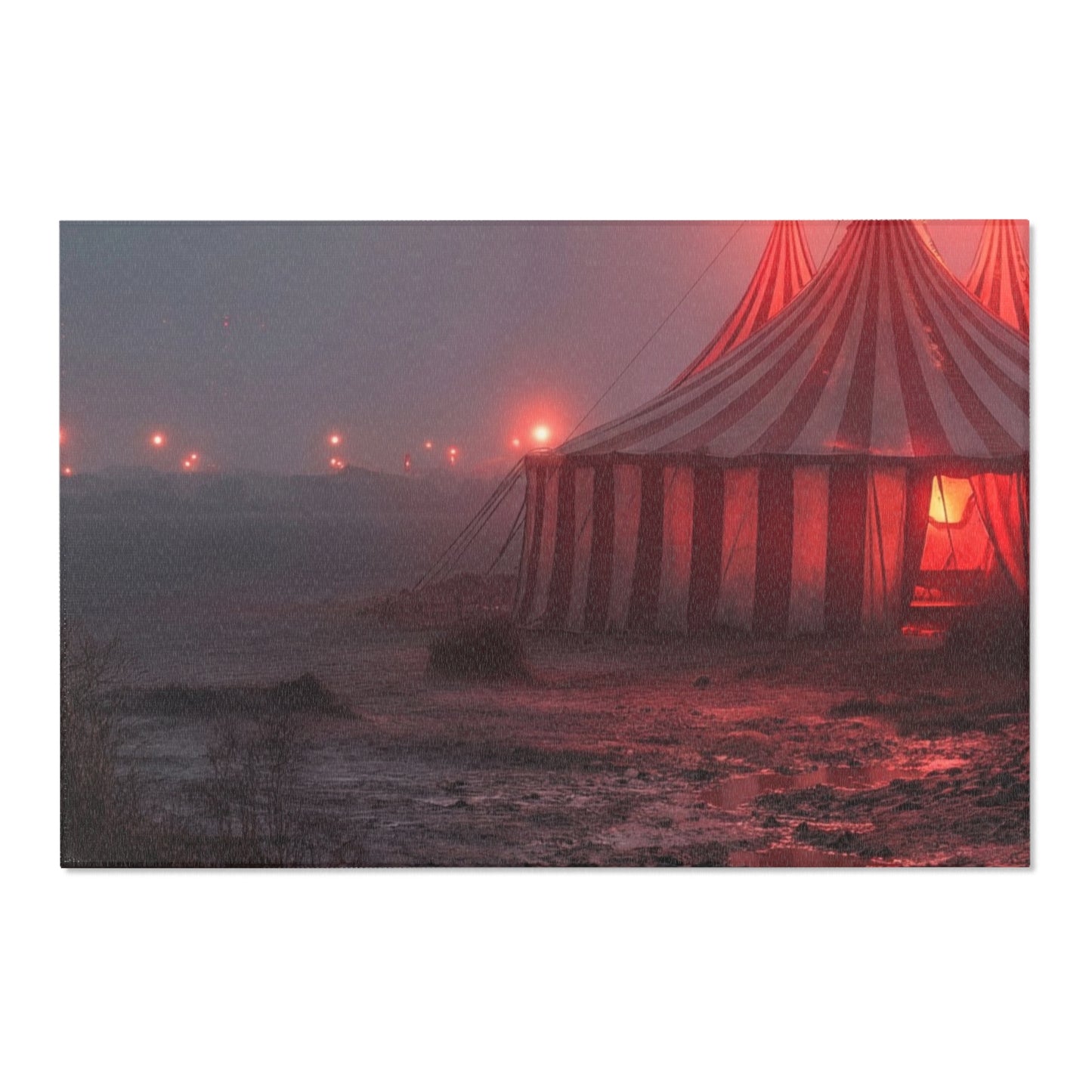 Crimson Circus Tent Area Rug – Fogbound Wonder on the Shore