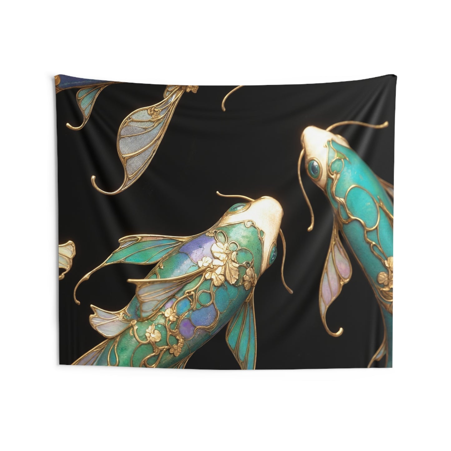 Art Nouveau Koi Indoor Wall Tapestries – Liquid Gold and Azure Dreamscape