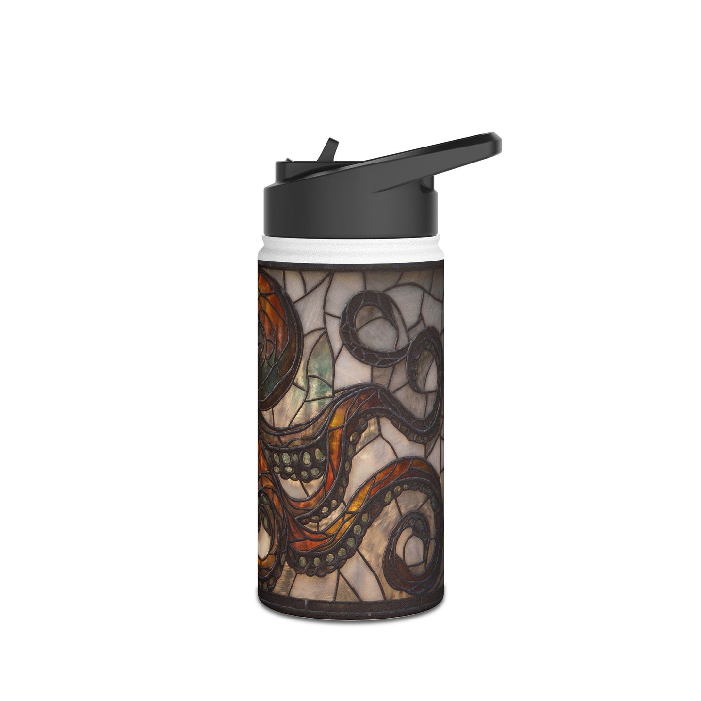 Stained Glass Octopus Water Bottle – Amber Depths and Iron Lace