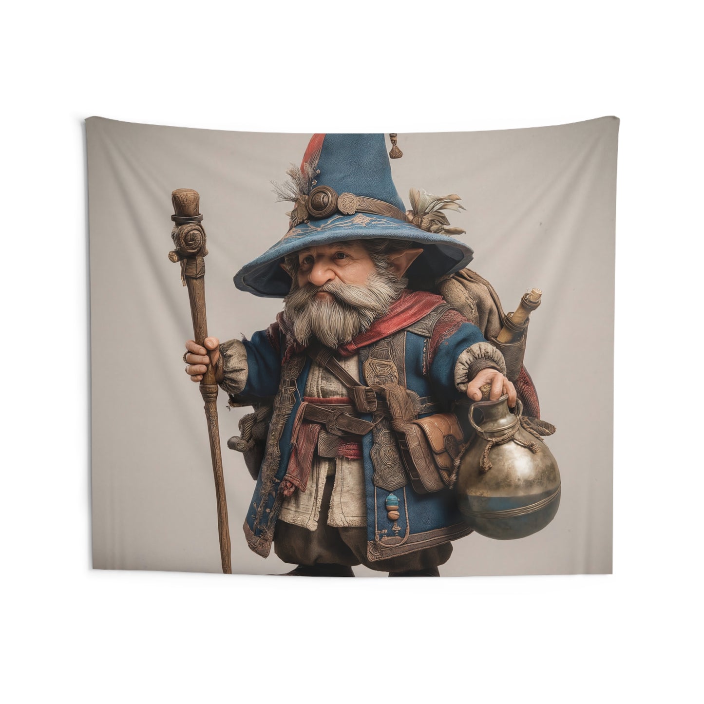 Wandering Wizard Wall Tapestry – Blue Hat and Traveler’s Staff