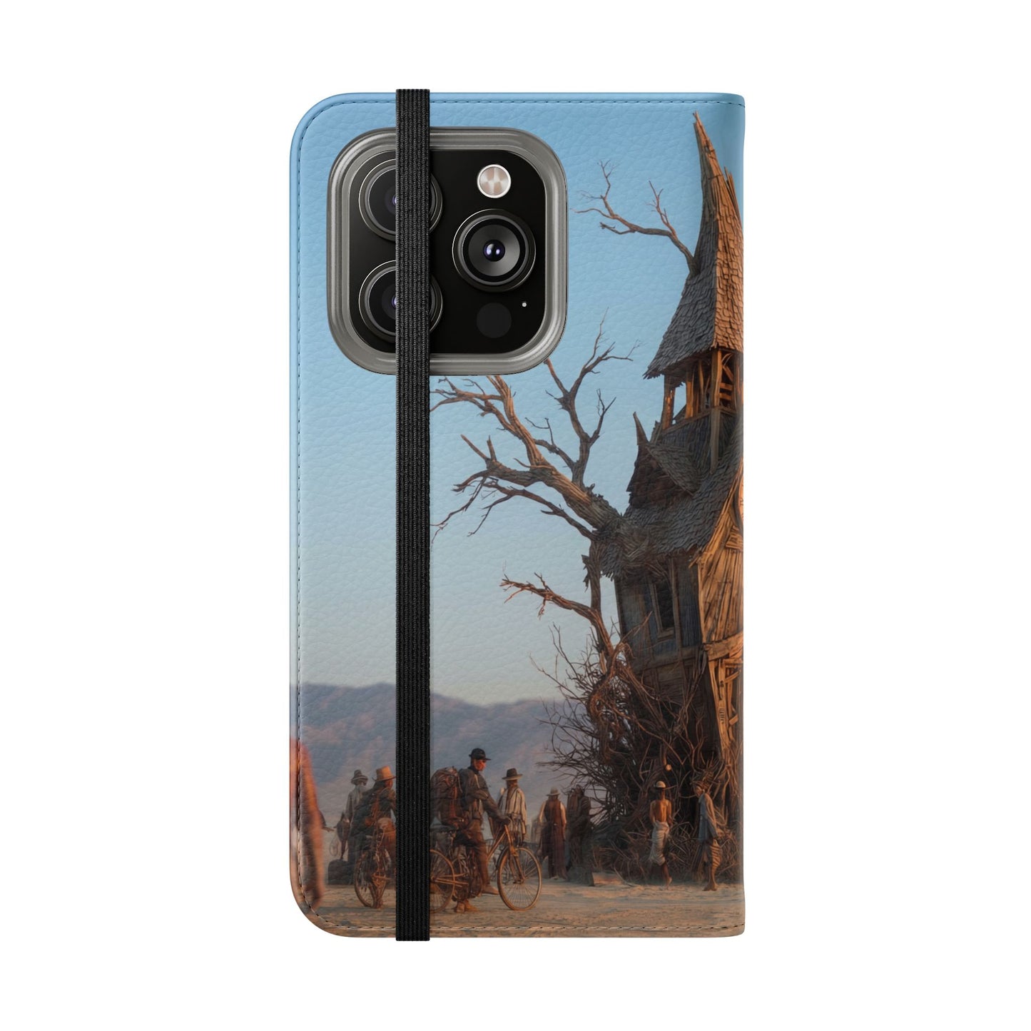 Clocktower Wanderers Flip Cases – Dusty Desert Sentinel Scene