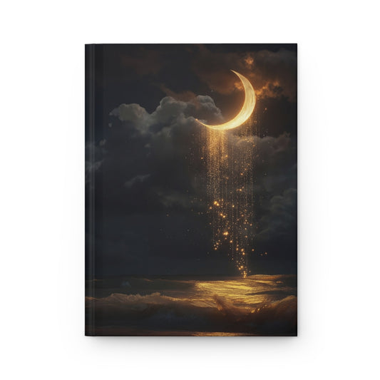 Celestial Moonfall Hardcover Journal Matte – Golden Stars Drenching the Tide