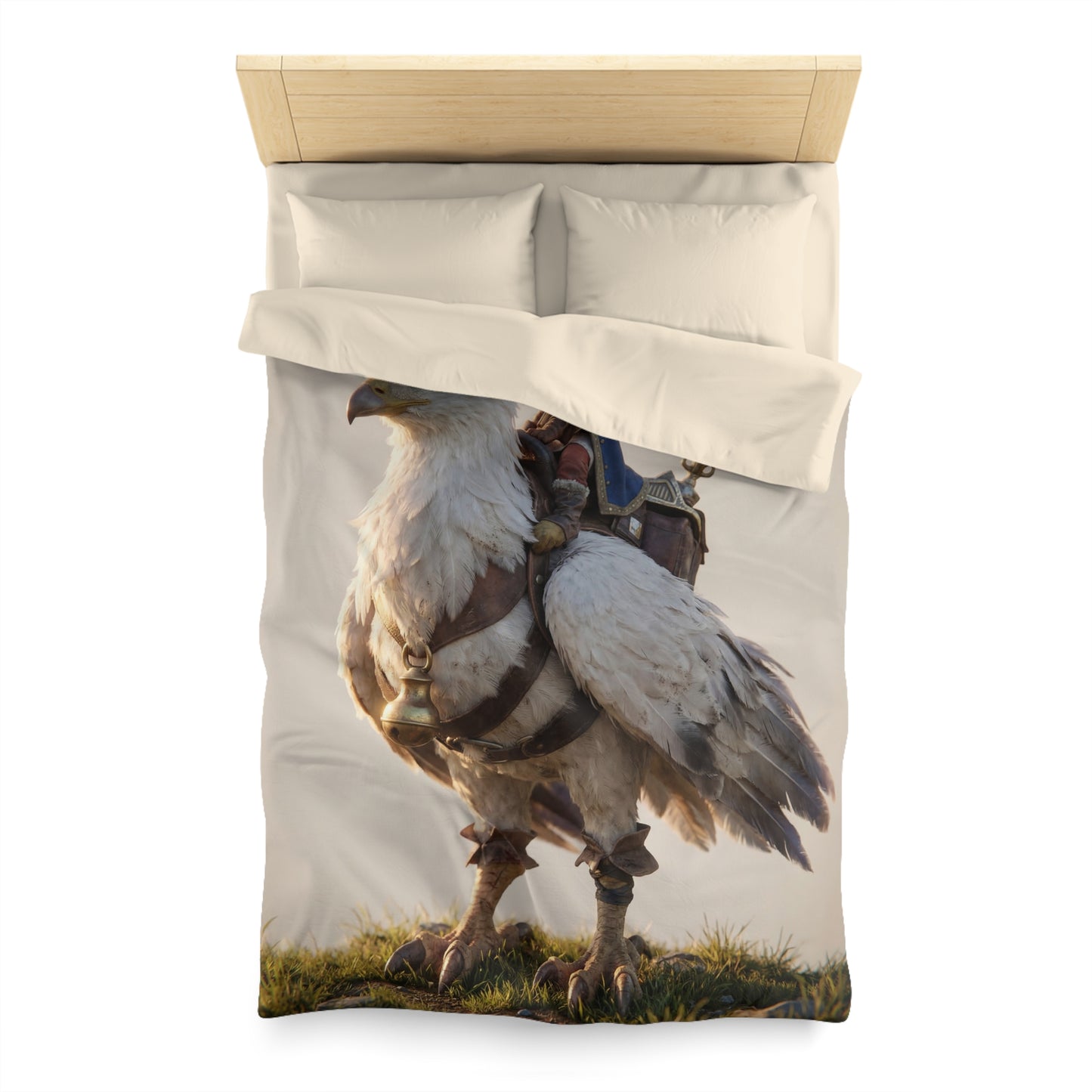 Young Rider on White Eagle Microfiber Duvet Cover – Sunset Horizon Companion