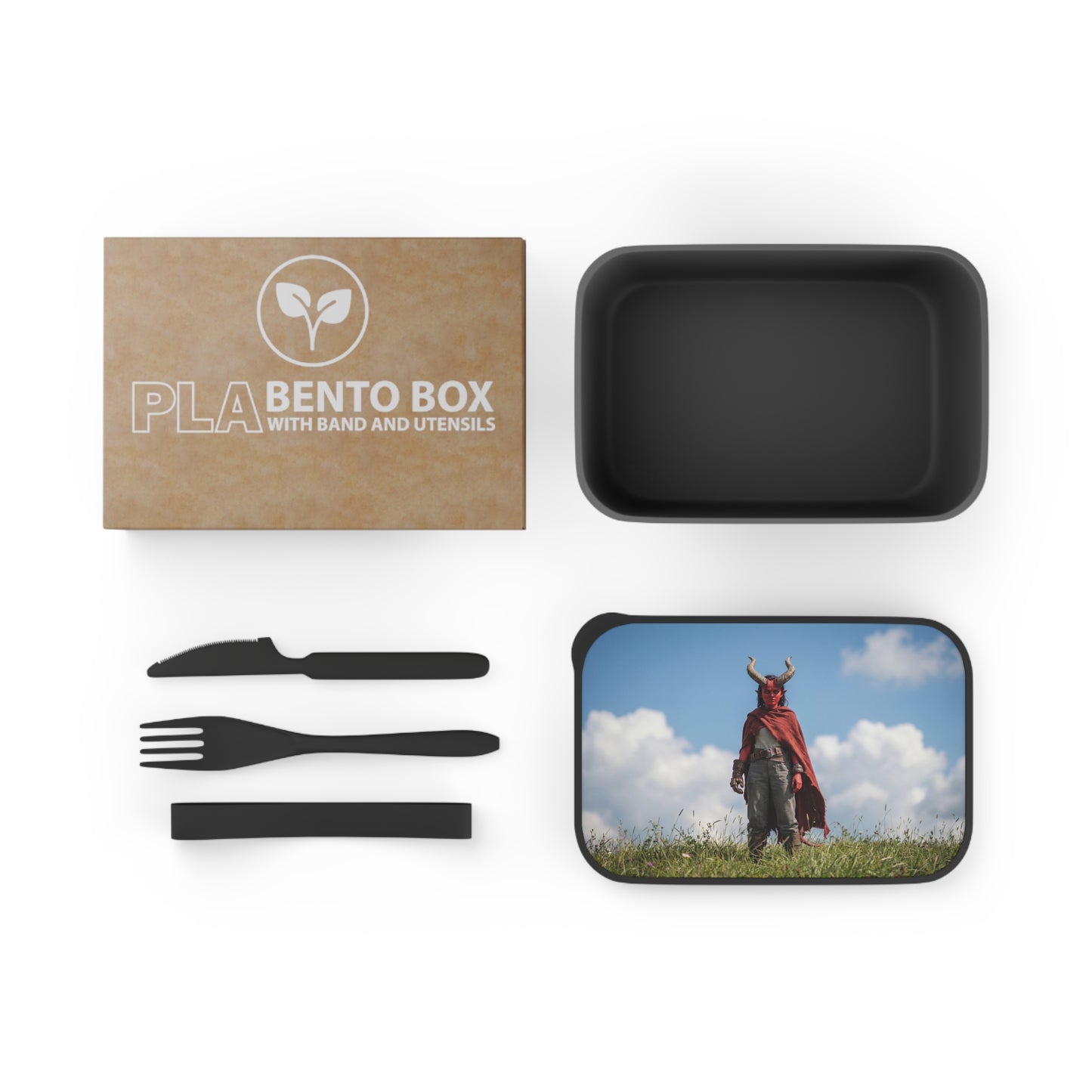 Horned Guardian PLA Bento Box with Band and Utensils – Sunset Meadow Sentinel