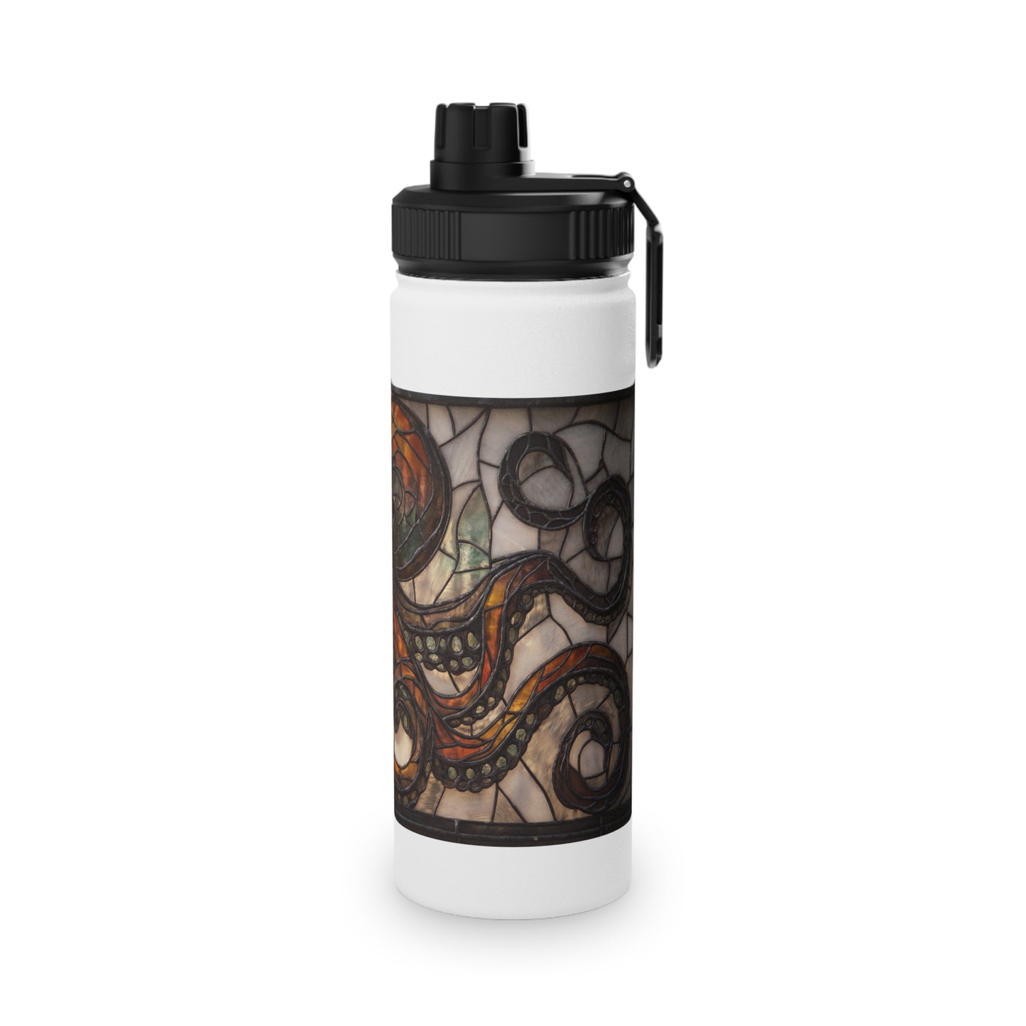 Stained Glass Octopus Water Bottle – Amber Abyss Design, Sports Lid