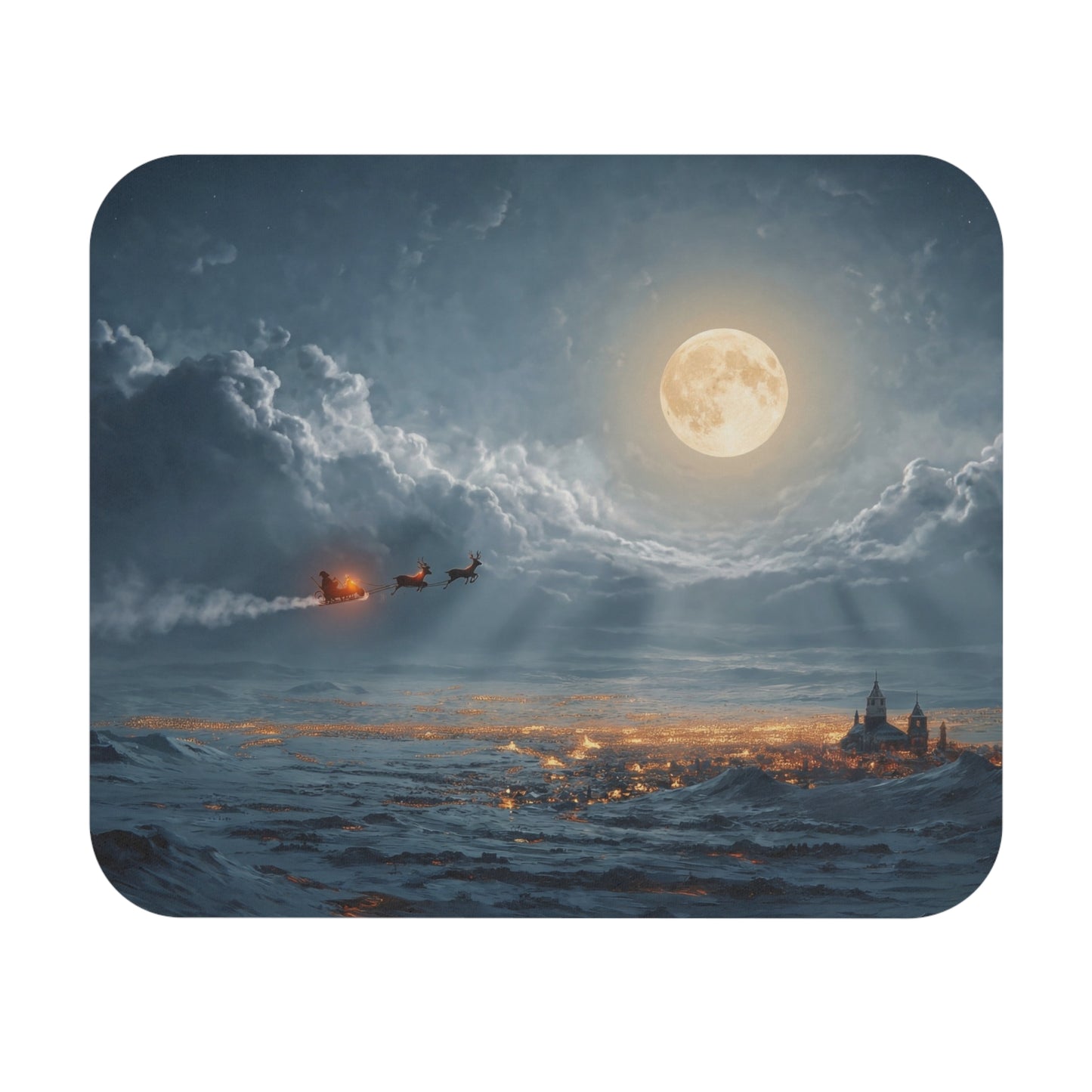 Lunar Sleigh Ride Mouse Pad (Rectangle) – Midnight Delivery Under a Full Moon