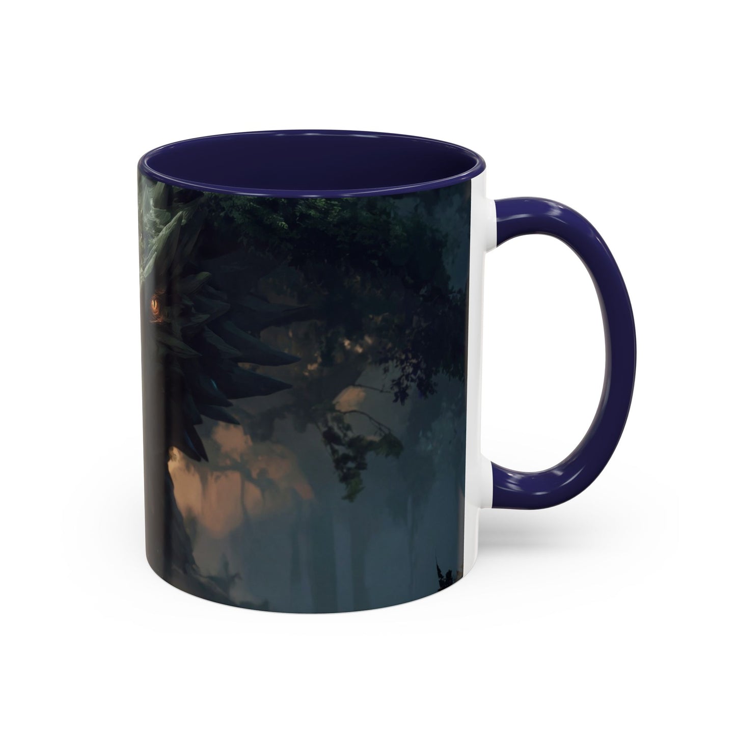 Ancient Dragon Sentinel Accent Coffee Mug (11, 15oz) – Forest Guardian at Dawn
