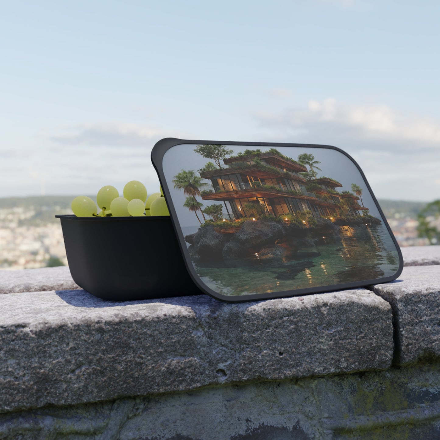Ocean-Edge Treehouse Bento Box – Twilight Sanctuary on a Rock