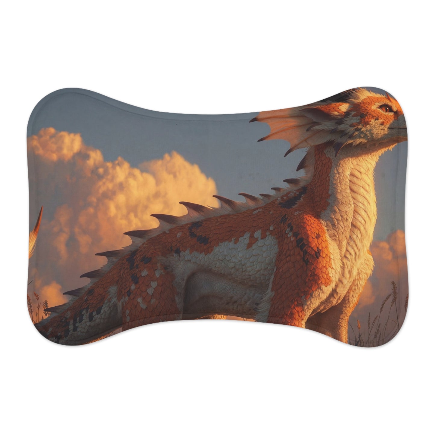 Sunset Sentinel Dragon Pet Feeding Mats – Warm Ember Meadow Glow