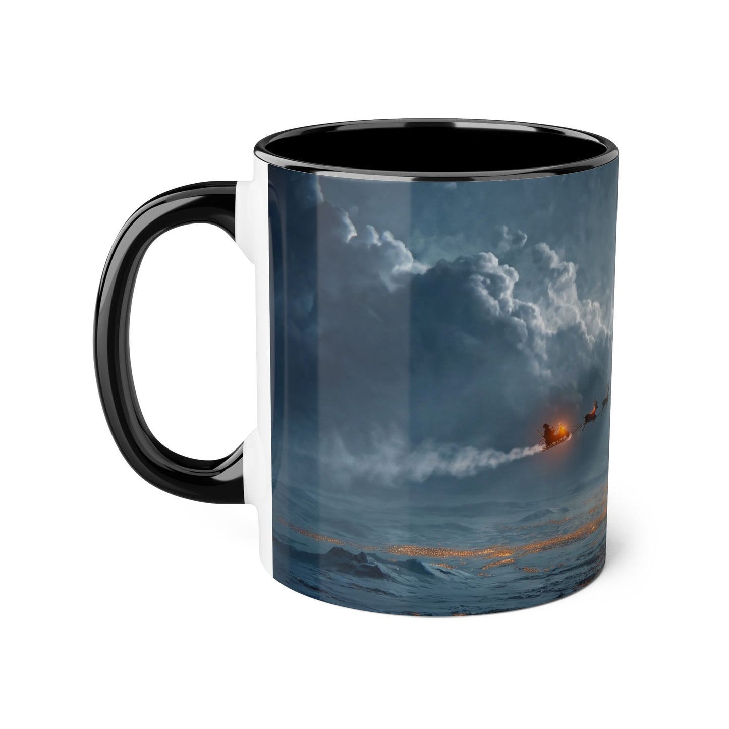 Moonlit Sleigh Accent Mugs, 11oz – Winter Night Flight Over Snowy Peaks