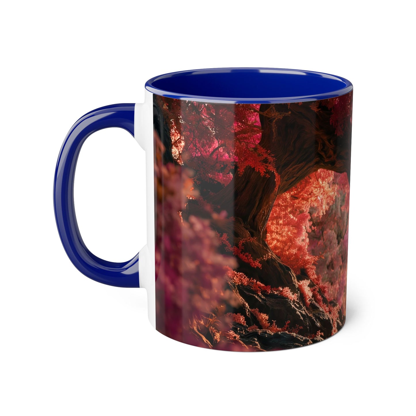 Crimson Heart Grove Accent Mugs, 11oz – Twisted Branches and Twilight Embrace
