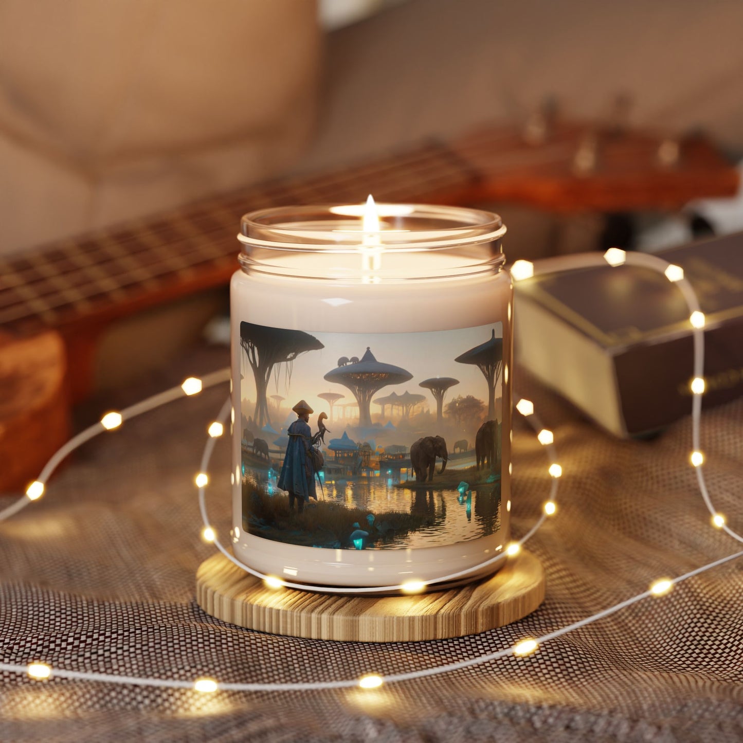 Misty Savannah Explorer Scented Soy Candle, 9oz – Amber Dawn & Bioluminescent Waterscape
