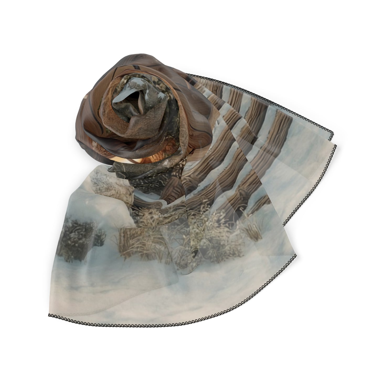 Winter’s Whisper Treehouse Scarf – Snow-Dusted Forest Sanctuary