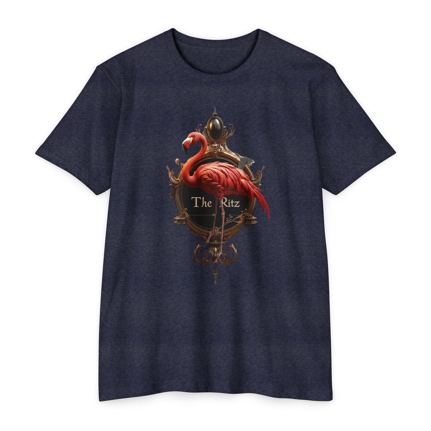 The Ritz Flamingo Ornate Clock T-shirt – Gilded Timepiece and Pink Bird Design