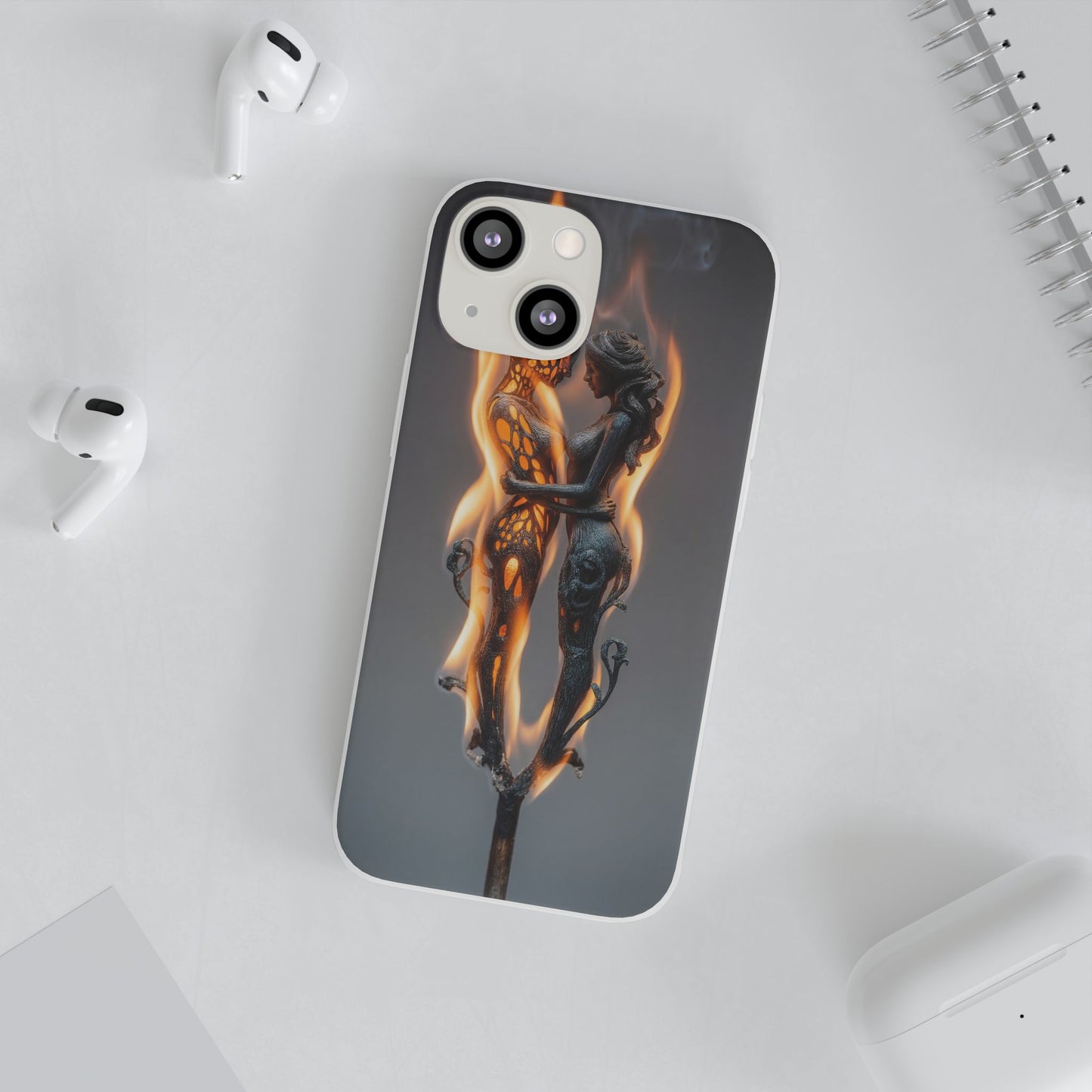 Flame-Embraced Lovers Flexi Cases – Intimate Glow Within the Fire
