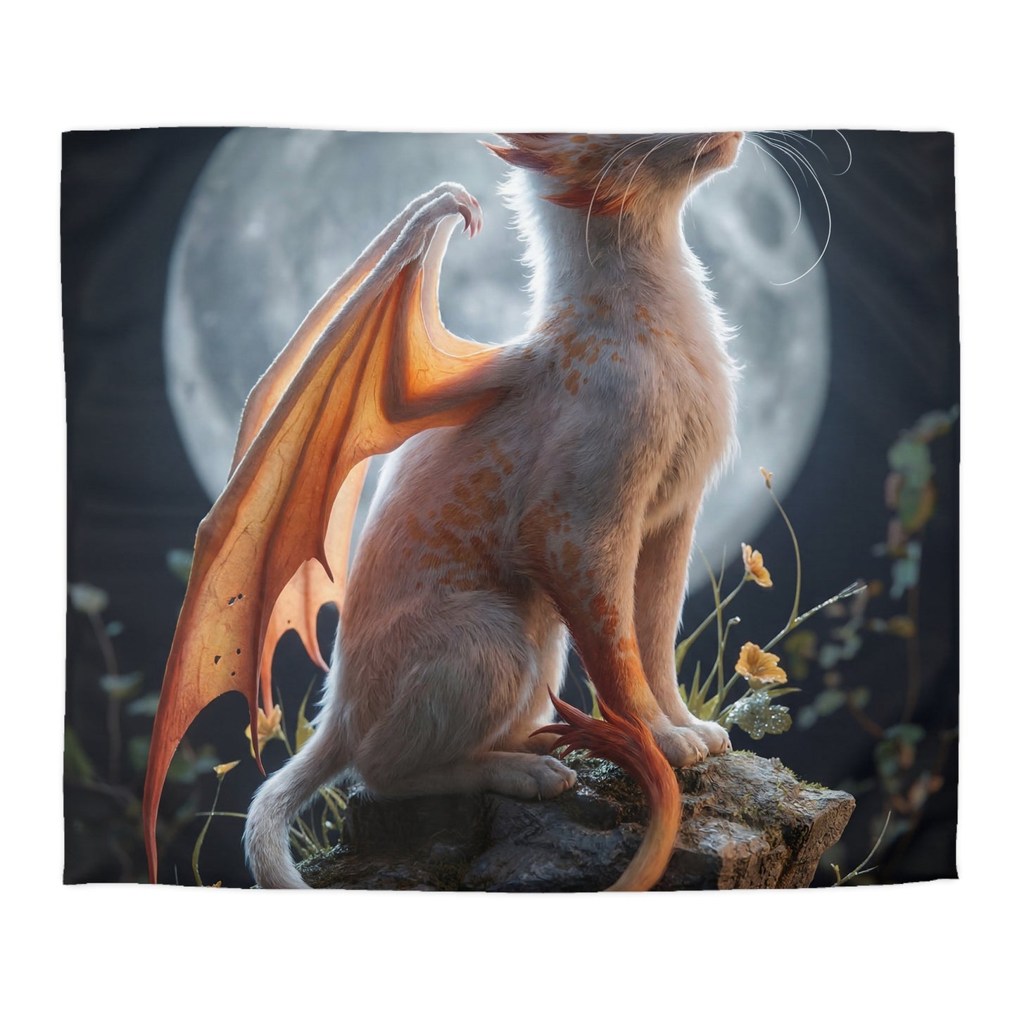 Lunar Dragon Cat Microfiber Duvet Cover – Moonlit Whispers on Your Bed