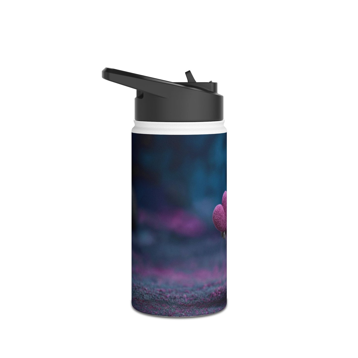 Purple Owl with Velvet Heart Stainless Steel Water Bottle, Standard Lid – Midnight Whimsy Companion