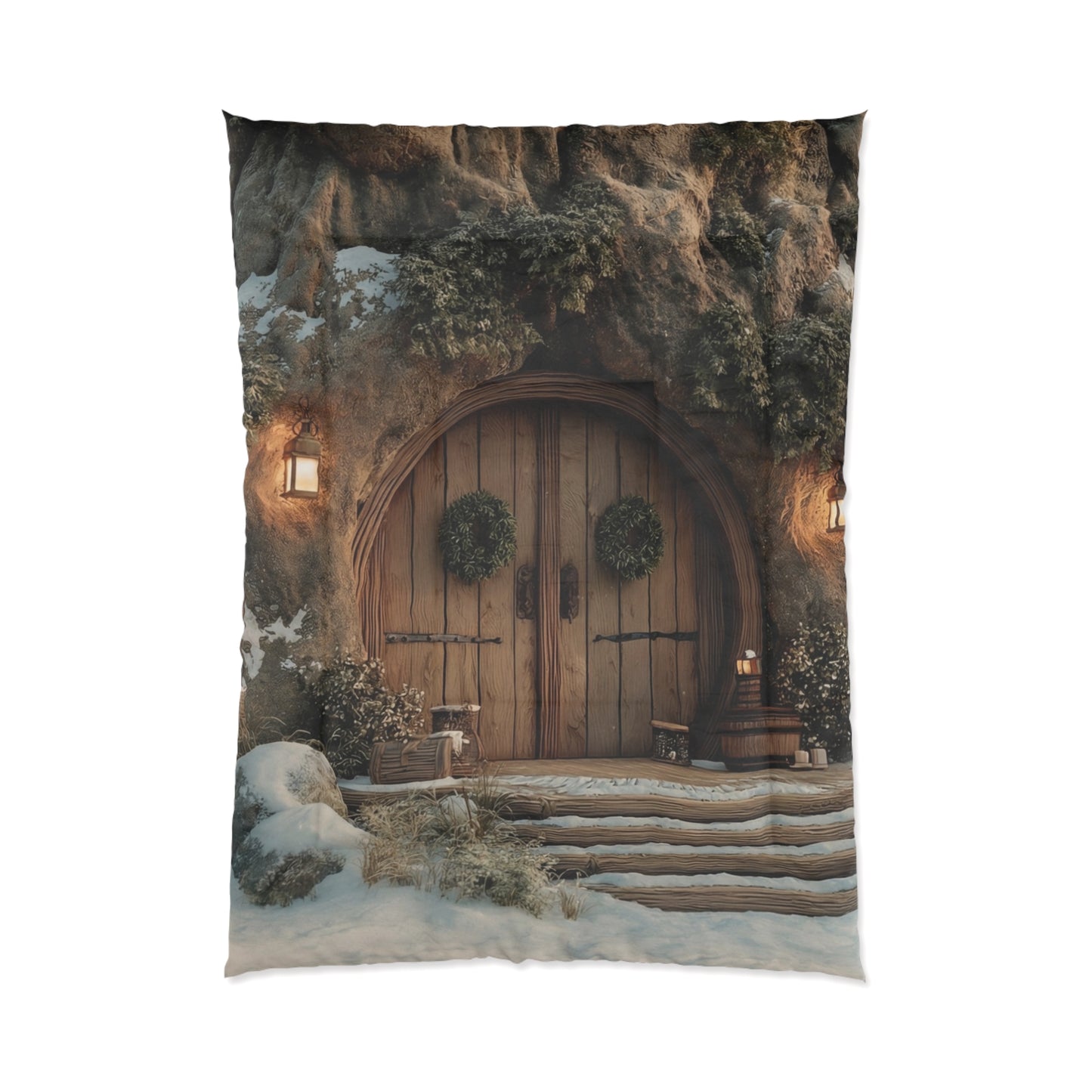 Winter Hollow Treehouse Comforter – Snow-Kissed Hearth at Dusk