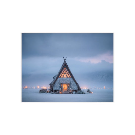 Frostbound A-Frame Cabin Ceramic Photo Tile – Warm Light in a Winter Hush