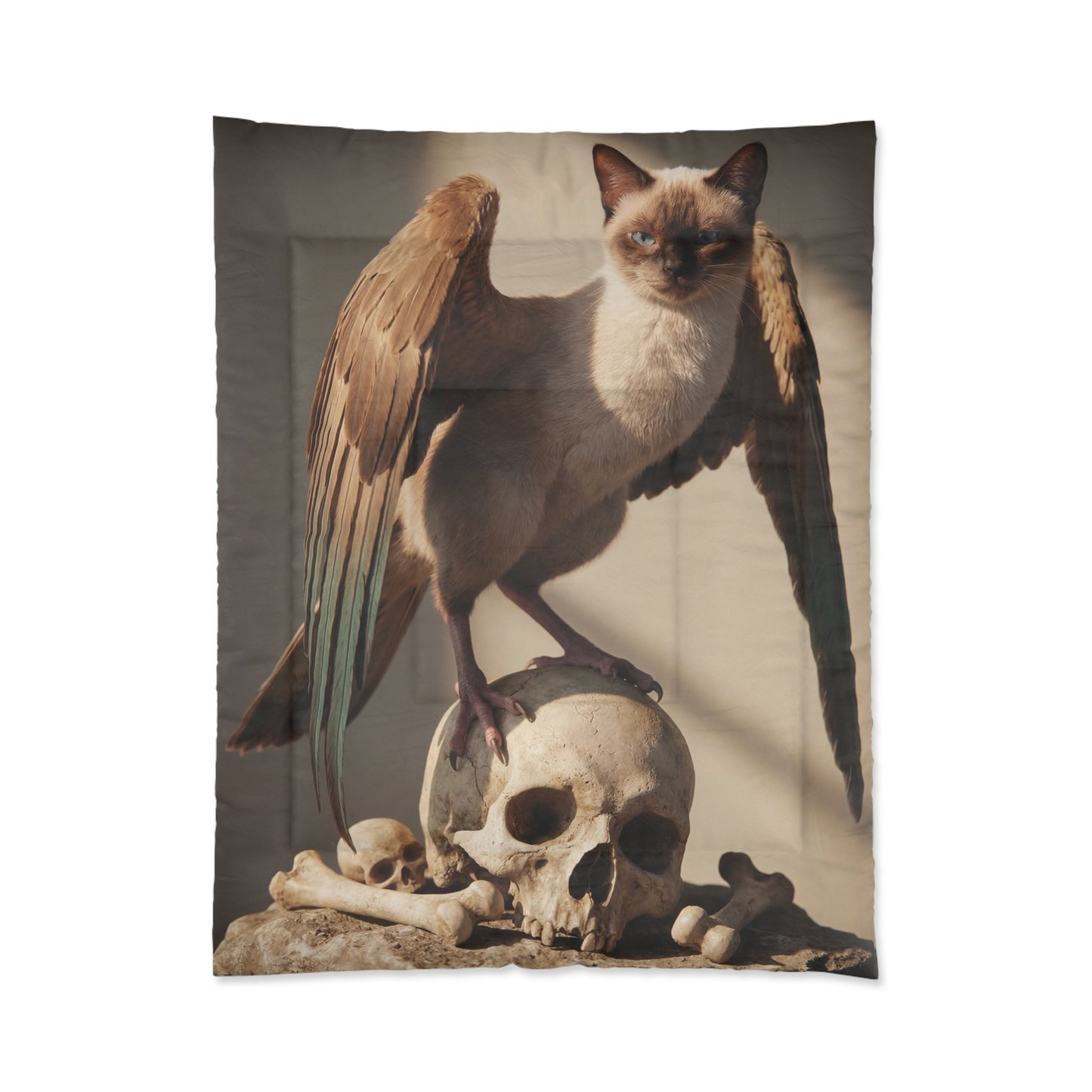 Winged Siamese Cat Comforter – Sunlit Bone Throne Dreamscape