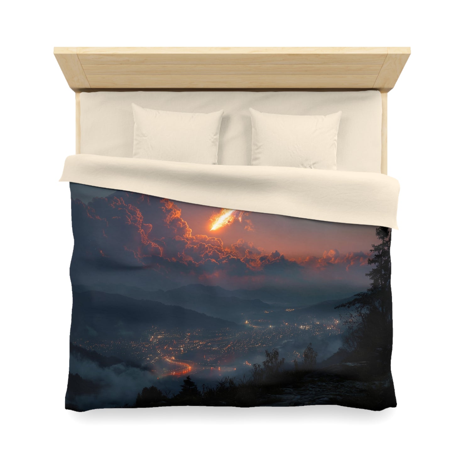 Meteor Firefall Microfiber Duvet Cover – Twilight Mountain Cityscape