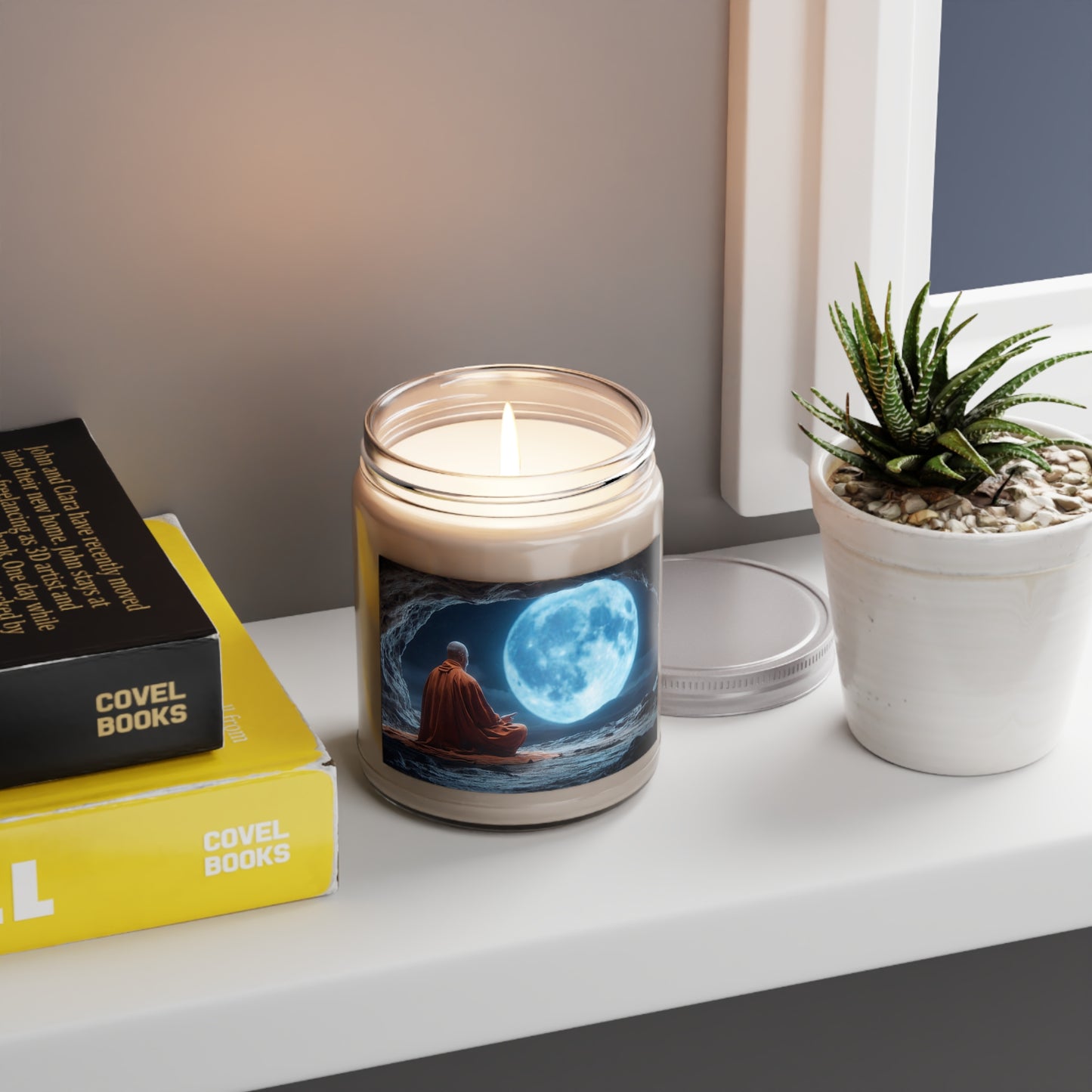 Moonlit Meditation Monk Scented Soy Candles with White Lid, 9oz – Serene Night Sanctuary