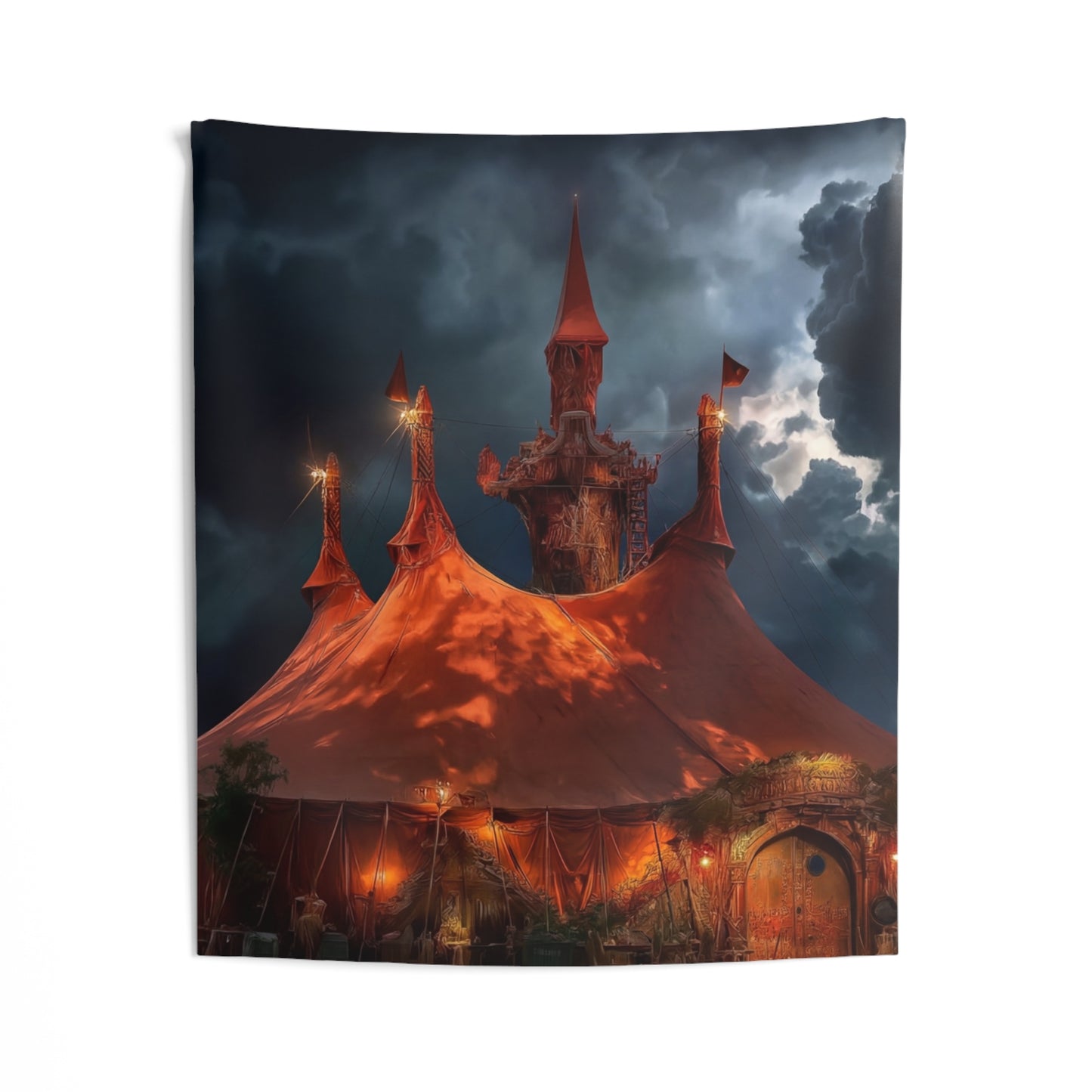 Crimson Circus Tent Wall Tapestry – Night’s Whispering Big Top