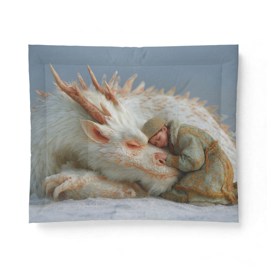 Sleeping Dragon Knight Cotton Comforter – Snowy Guardian Resting Scene