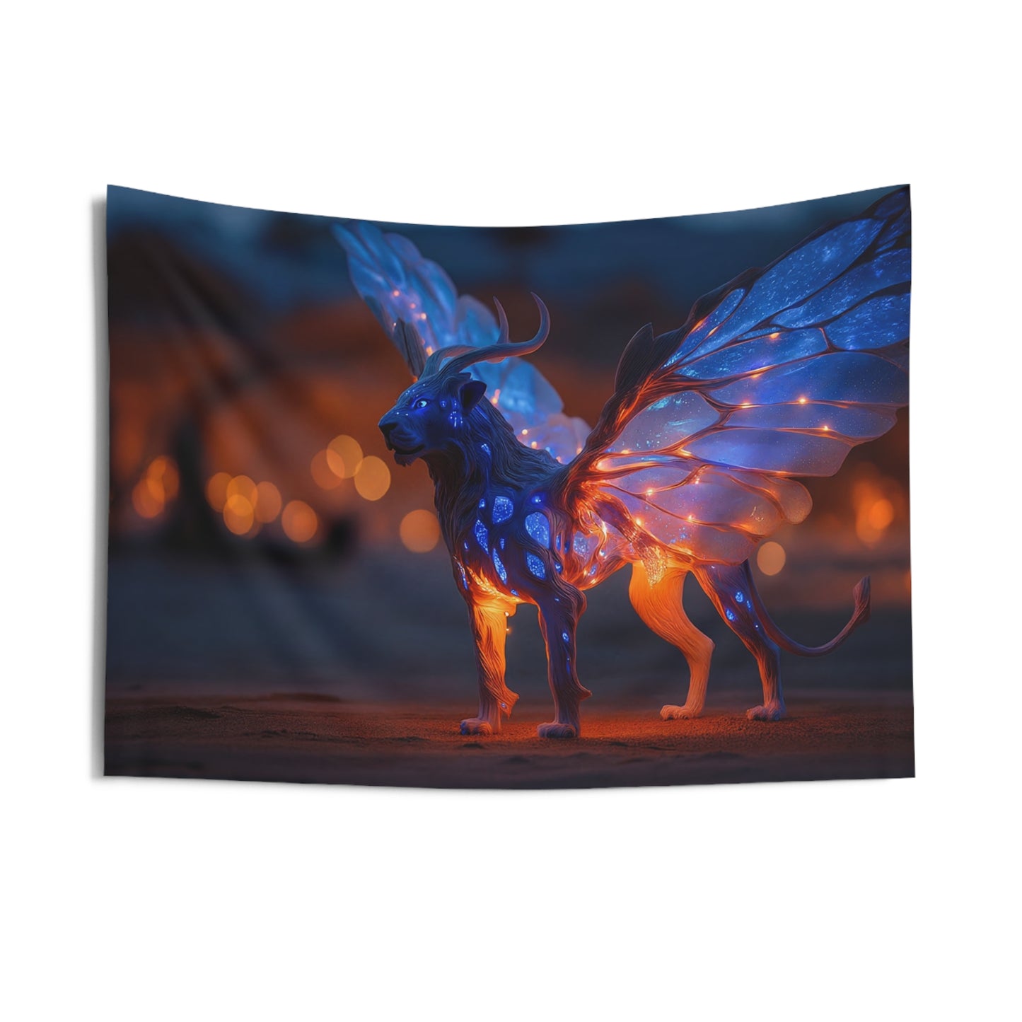 Celestial Lion with Wings Indoor Wall Tapestries – Twilight Guardian of the Sand Dunes