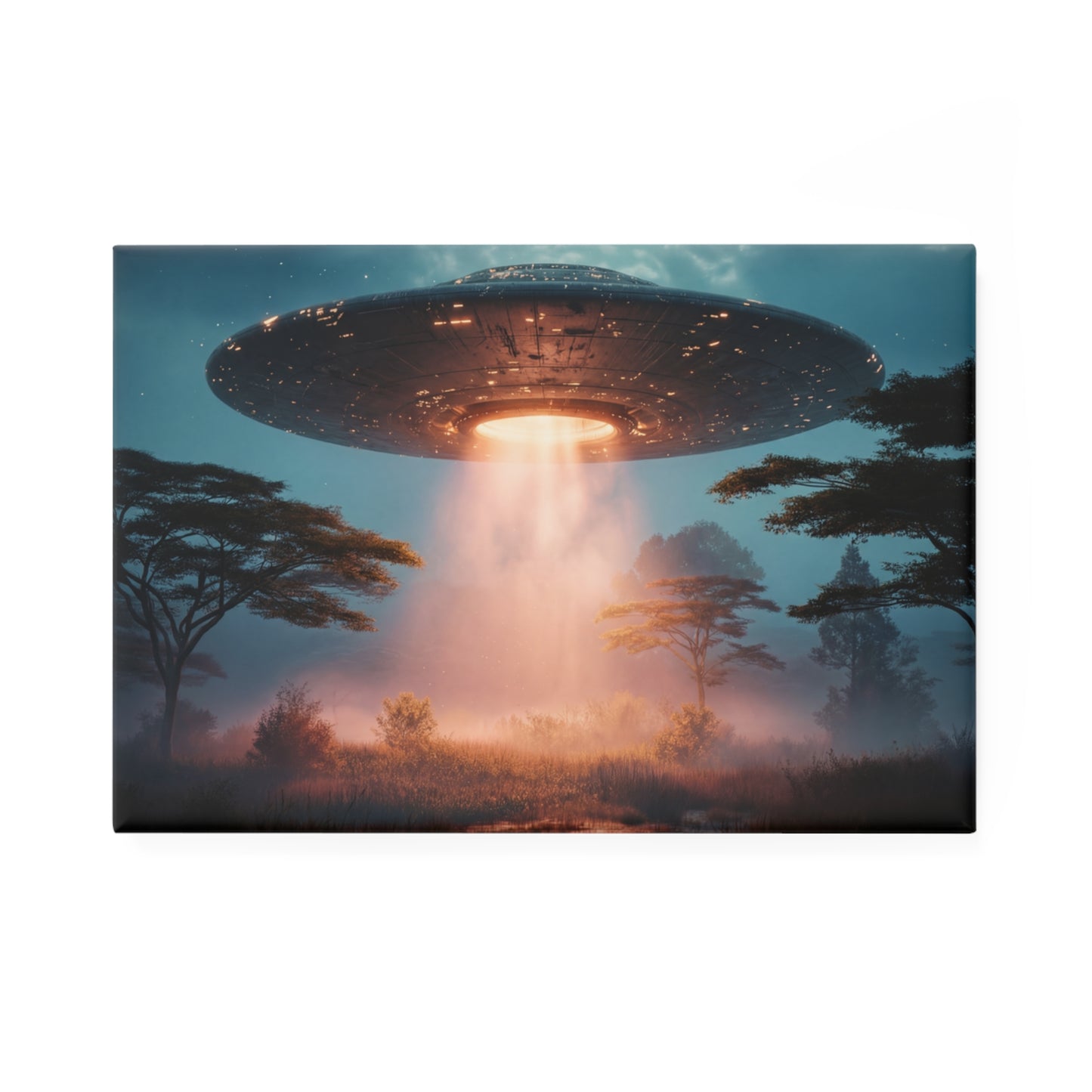UFO Arrival Button Magnet, Rectangle (1 & 10 pcs) – Warm Light Over Whispering Savannah