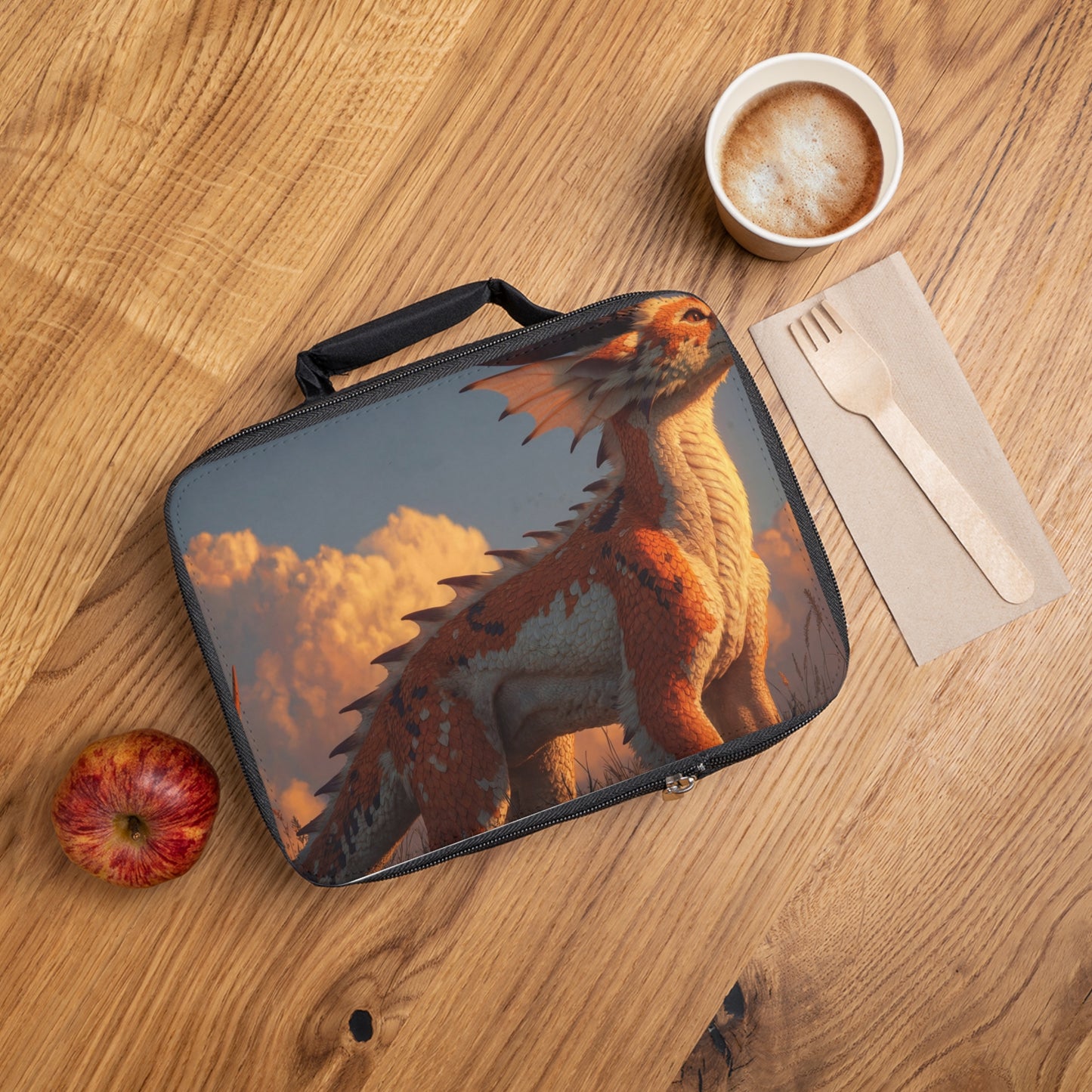 Sunset Guardian Dragon Lunch Bag – Warm Glow Through Tall Grass