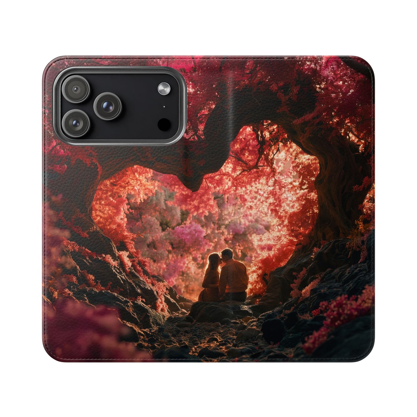Crimson Arch Flip Cases – Heart-Shaped Canopy Romance