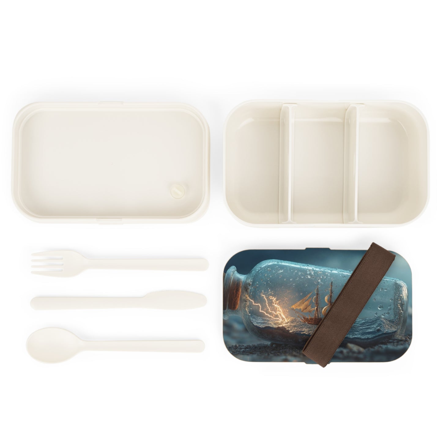 Storm-Sailed Ship in Bottle Bento Lunch Box – Pocketed Seascape Adventure
