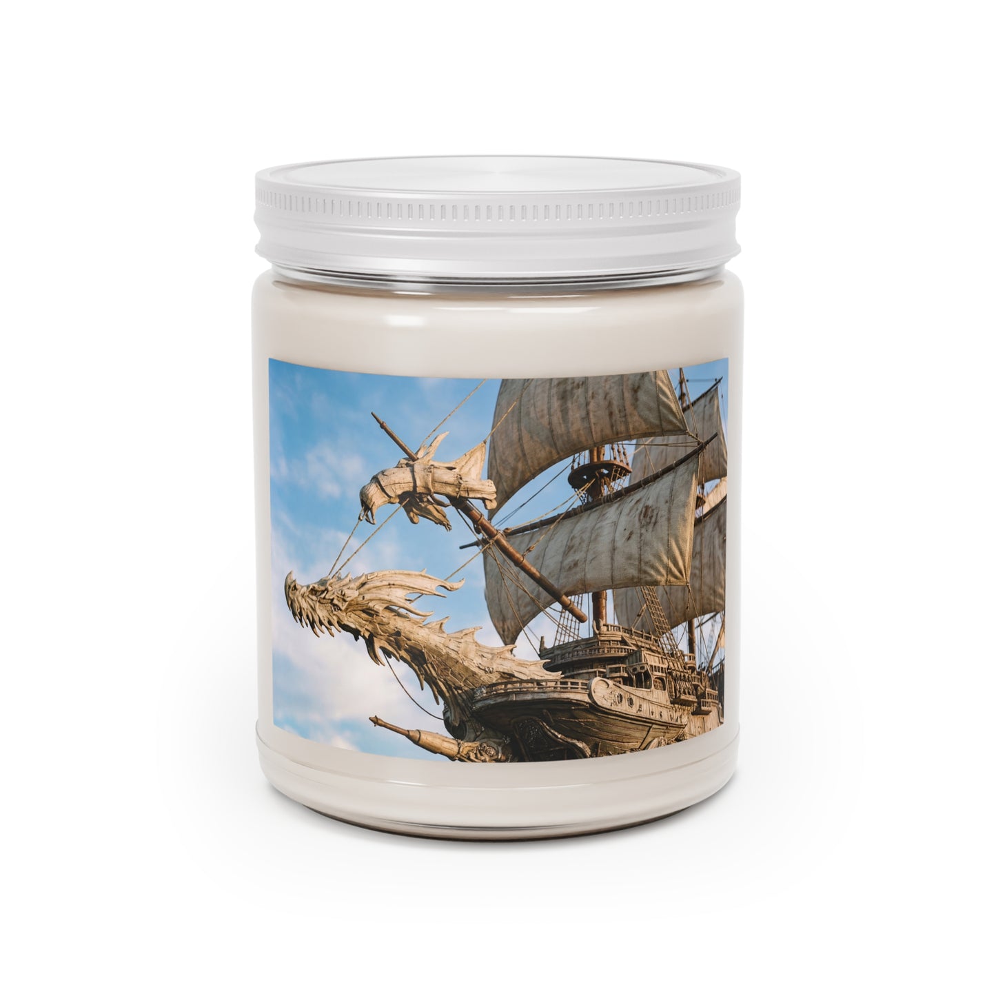 Dragonhead Galleon Scented Soy Candles with White Lid, 9oz – Salt-Kissed Seascape