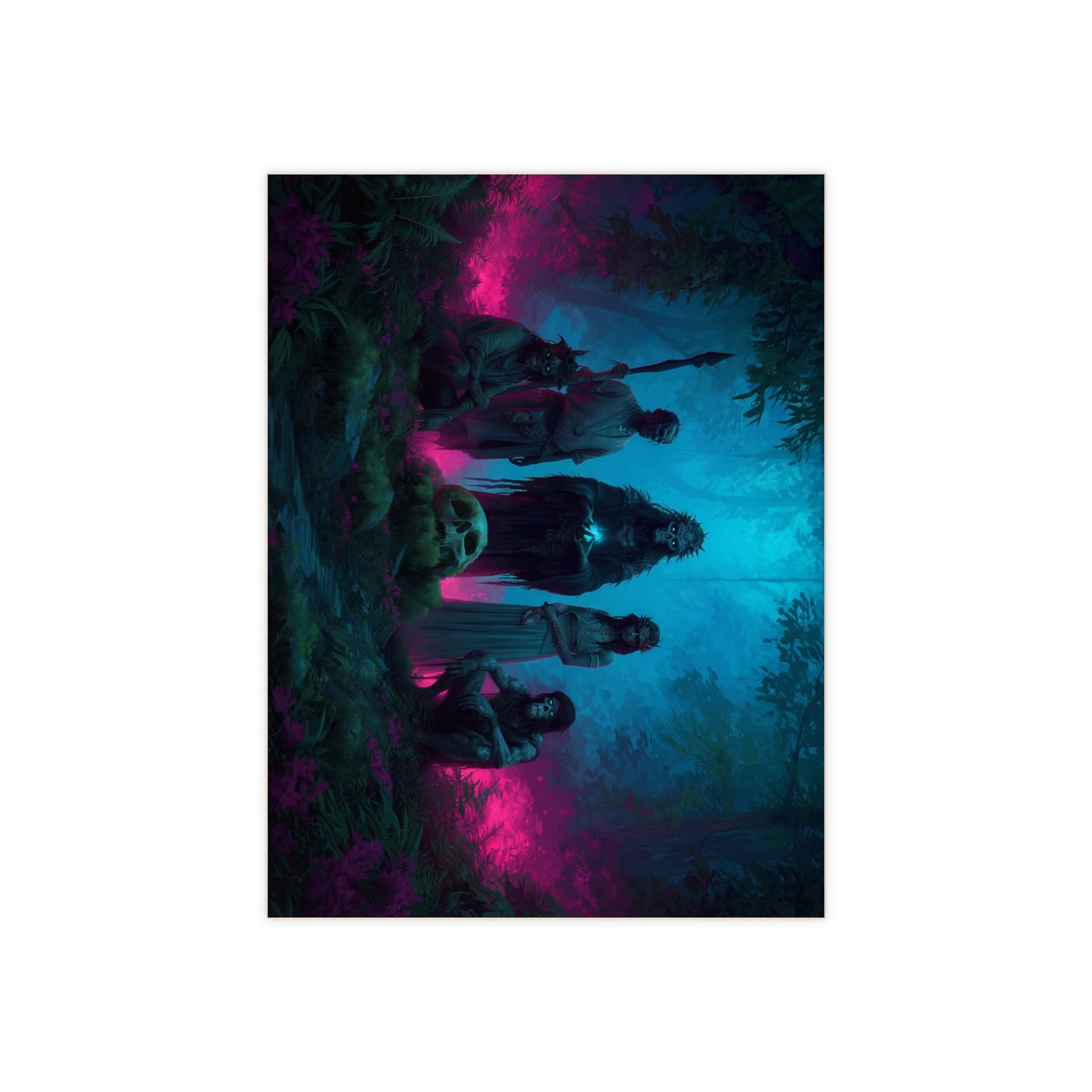 Bone Circle Forest Guardians Ceramic Photo Tile – Twilight Ceremony in Neon Veil