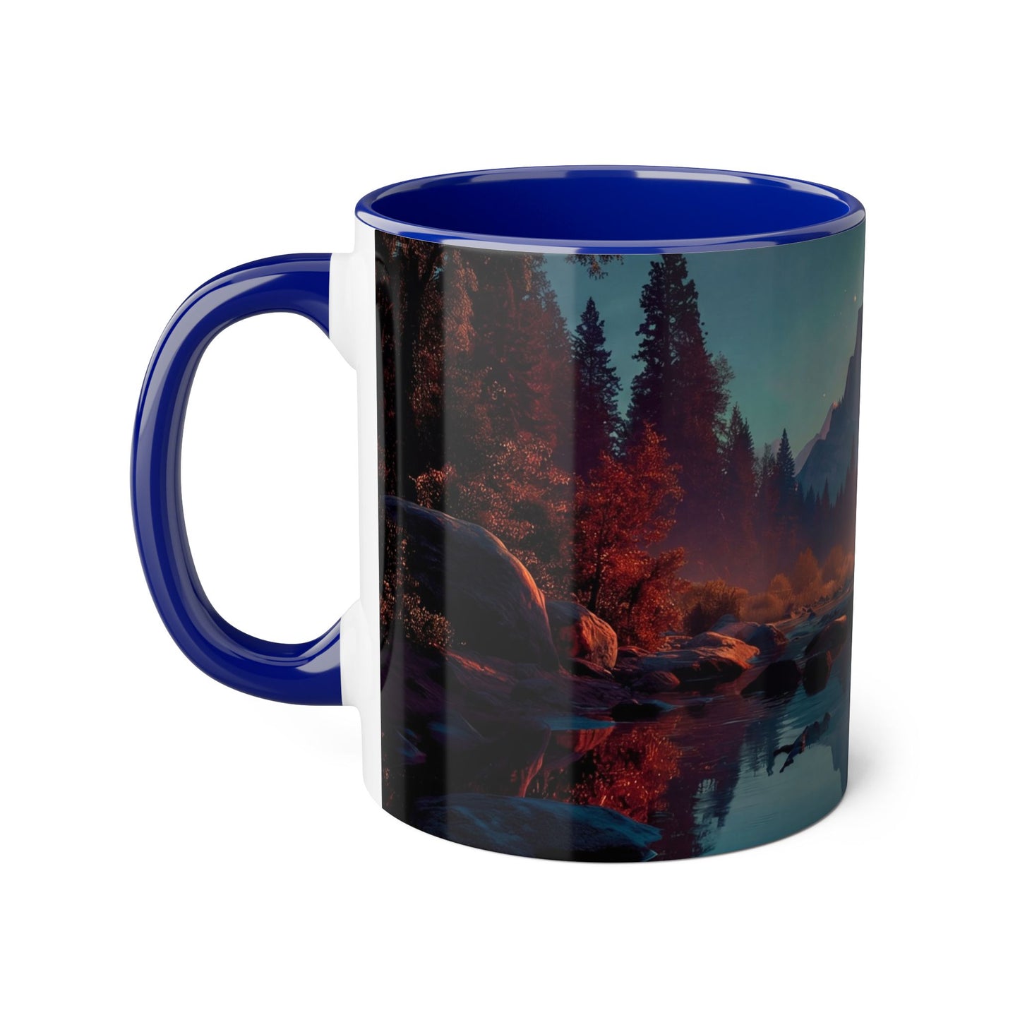 Twilight Mountain Reflection Accent Mugs, 11oz – Obsidian River Dreamscape