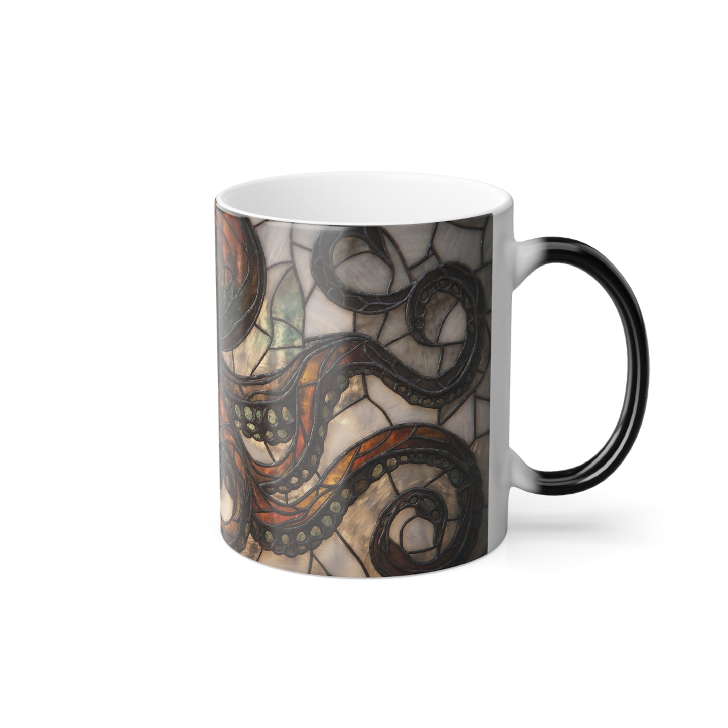Stained Glass Octopus Color Morphing Mug, 11oz – Amber and Moss Sea Guardian