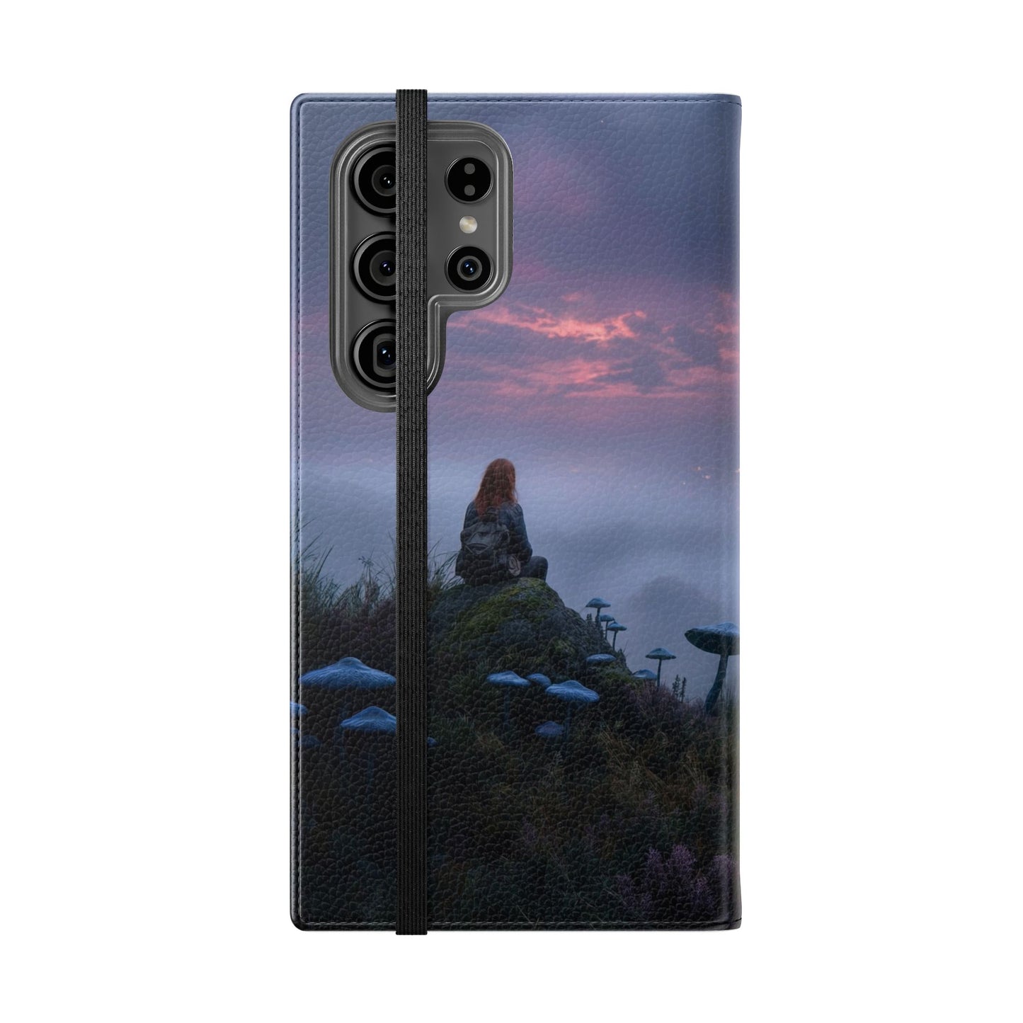 Misty Hilltop Flip Cases – Red-Haired Wanderer at Twilight