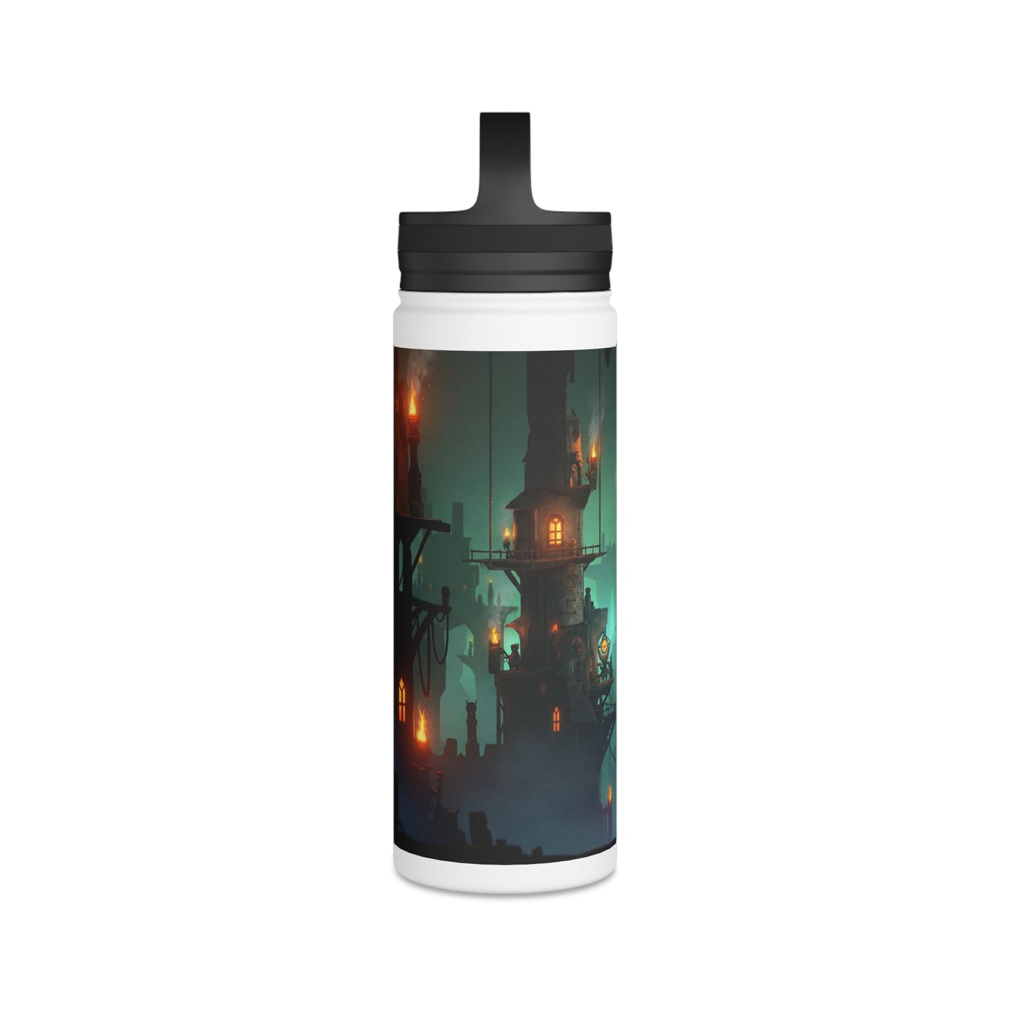 Floating City of Ember Stainless Steel Water Bottle, Handle Lid – Glow of the Skyward Towers