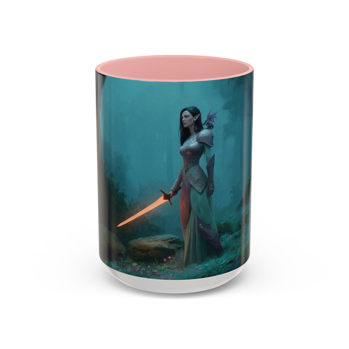 Glowing Sword Elf Sentinel Accent Coffee Mug (11, 15oz) – Misty Forest Guardian