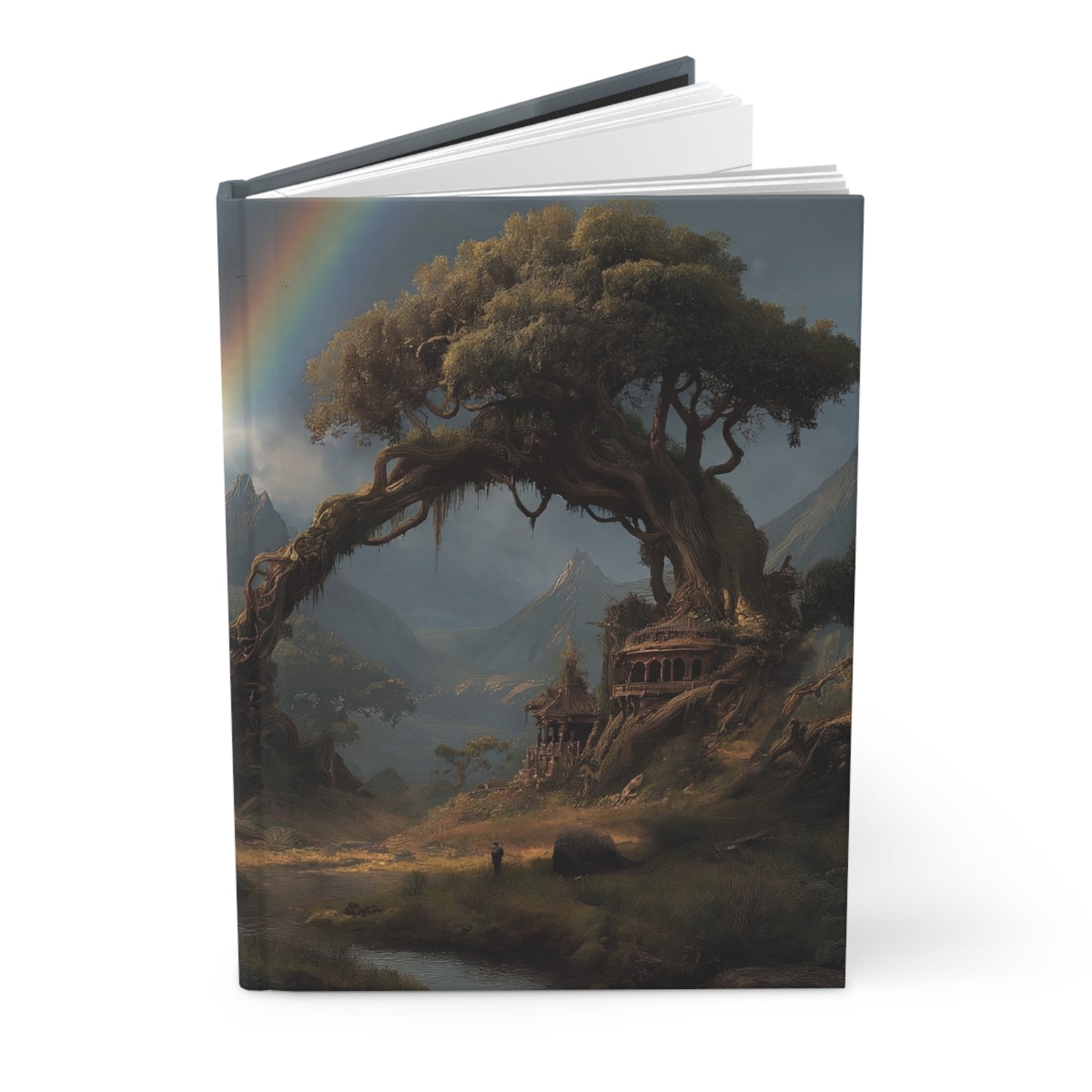 Rainbow Over Ancient Tree Arch Hardcover Journal Matte – Whispers of Forgotten Peaks
