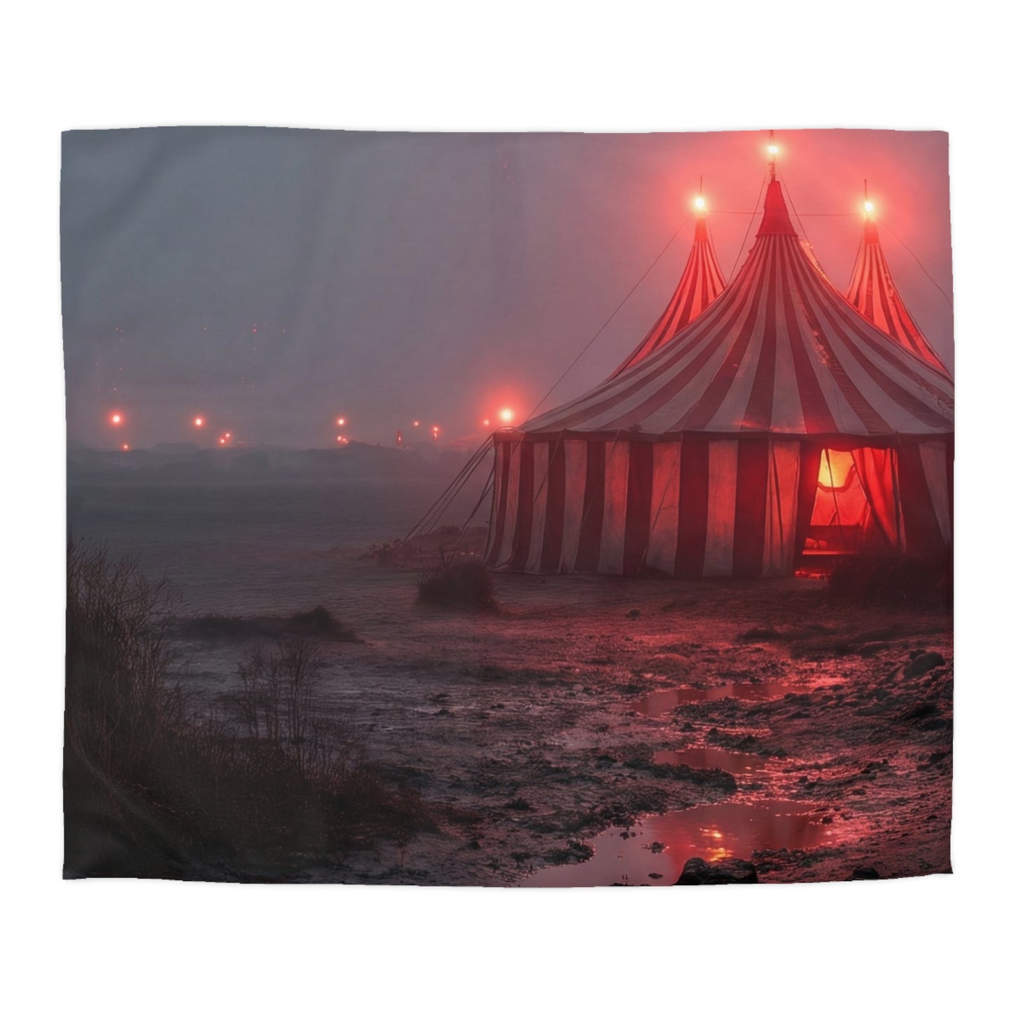 Crimson Carnival Tent Microfiber Duvet Cover – Whispers of the Fogbound Ring