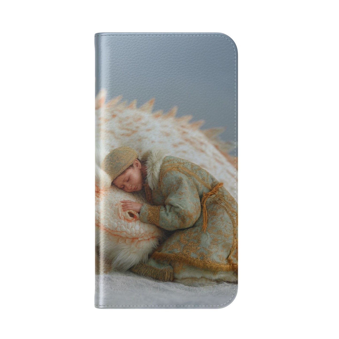 Sleeping Child and Dragon Flip Cases – Snowy Guardian Embrace