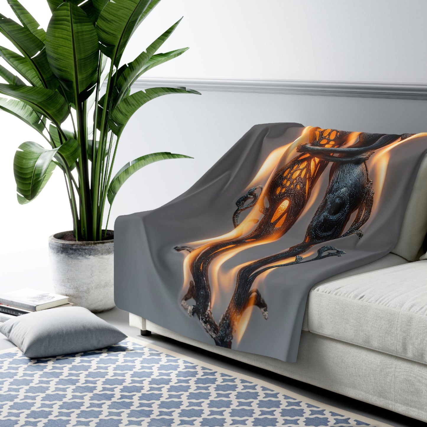 Flamebound Lovers Sherpa Fleece Blanket – Glow Through the Ember