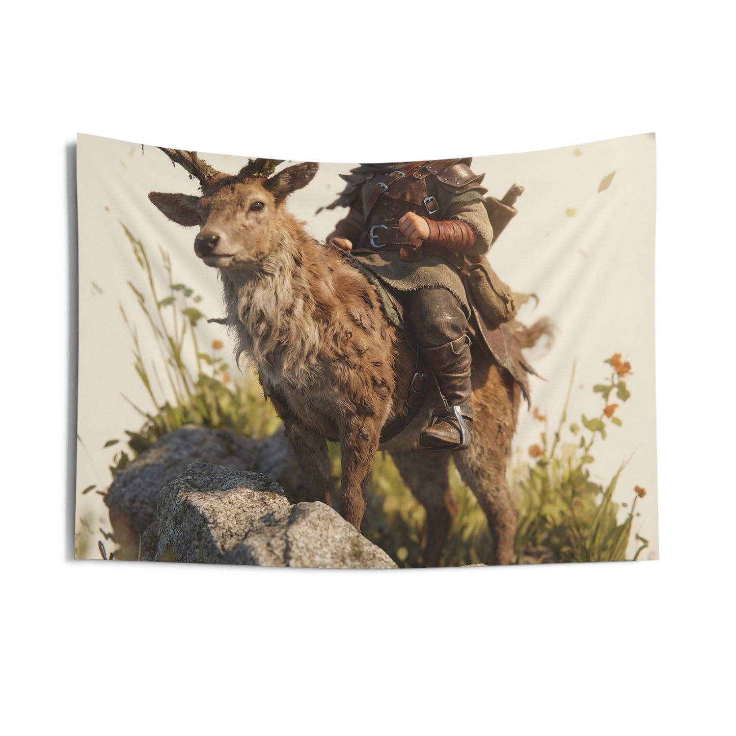 Boy with Antlered Deer Indoor Wall Tapestries – Whispering Woods Companion