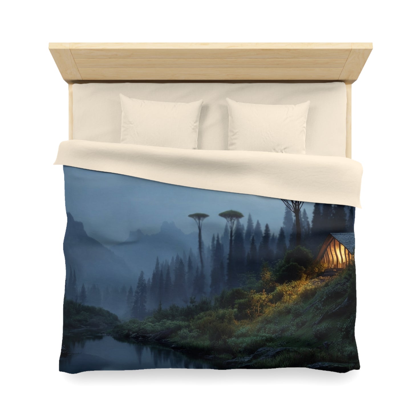 Moonlit Cabin Duvet Cover – Whispering Peaks & Silent Waters