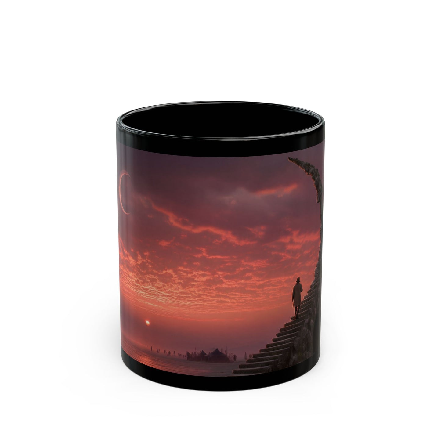 Lone Traveler Stairway Mug – Crimson Twilight Ascension